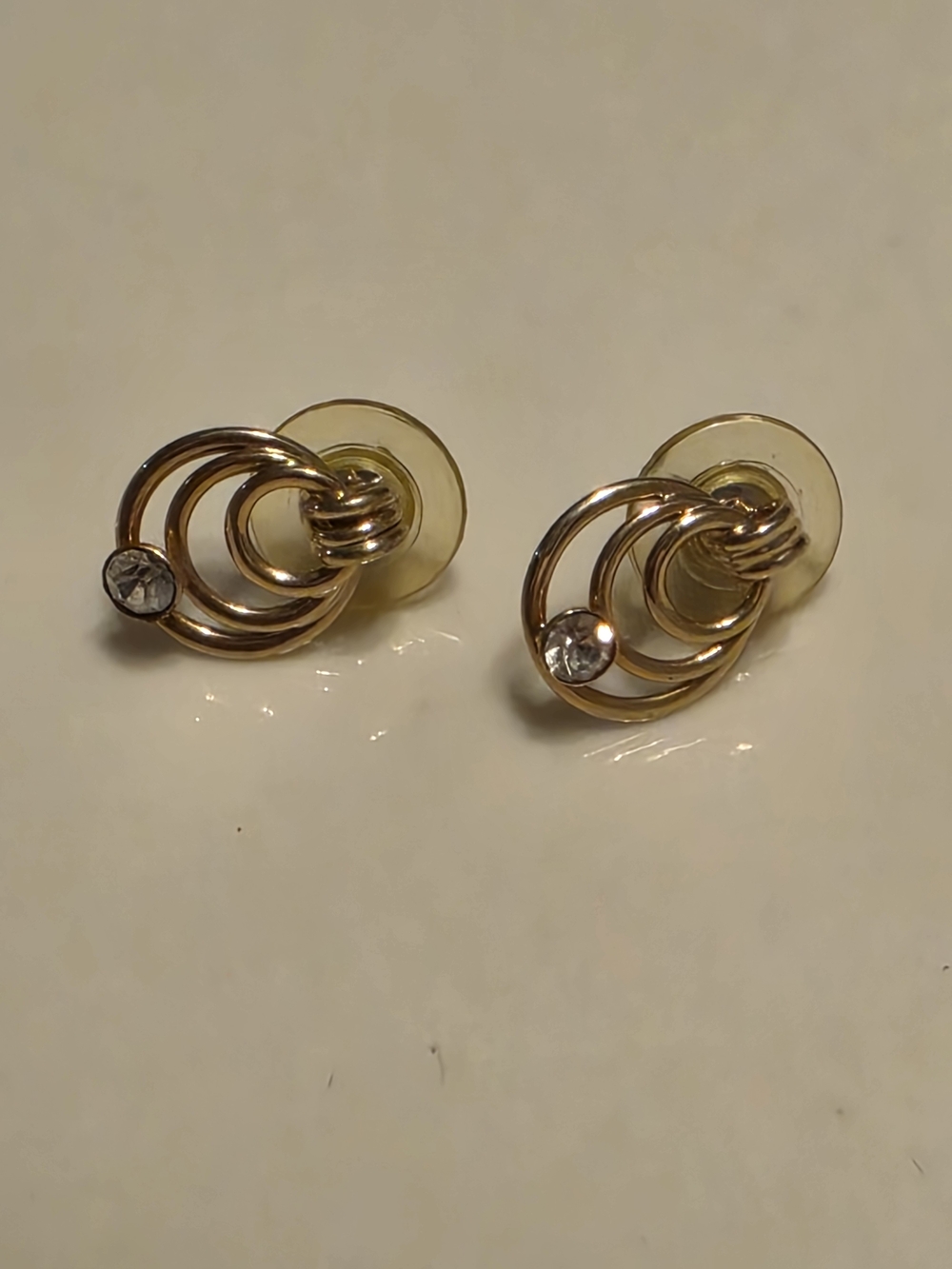 Vintage Gold Tone Swirl Rhinestone Stud Earrings